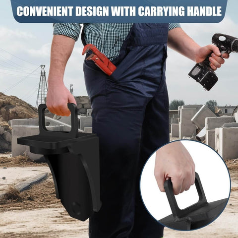 Beefy, Heavy Duty Shipping Container Jack Lug Kit With U Shaped Handle, shown being carried on a construction site.