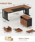 L Shaped Executive Desk With Rolling File Cabinet And Built In Power Outlets For A Boss Level Workspace dimensions and features