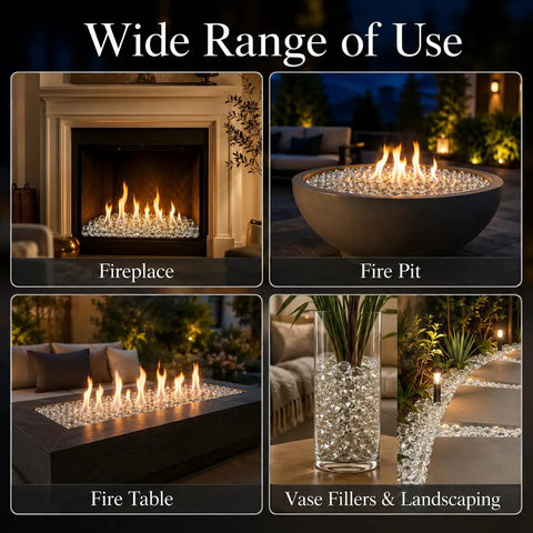 1/2 Inch Ultra Clear Fire Glass Beads For Fire Pit, 10 Lb White Reflective Drops For Fireplace, Table, Vase, Landscaping