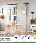 36 By 84 Inch Glass Sliding Barn Door Slab With 6.6 Foot Hardware Kit Included, 5 Panel Frosted Glass, Spruce Wood Support
