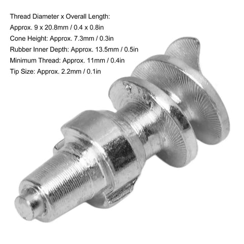 Tungsten Steel Threaded Tire Studs, 50 Pack Street Proven Snow Spikes For Auto Truck Forklift, close-up view showing detailed dimensions.