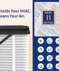 Close-up of 210 Replacement Filter MERV 11 with efficiency icons for AprilAire Whole House Air Purifier Models 1210 1620 2210 2216