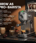 20 Bar Espresso Machine With Steam Wand, Compact Stainless Steel Coffee Maker For Lattes And Cappuccinos, 1450W Fast Heating