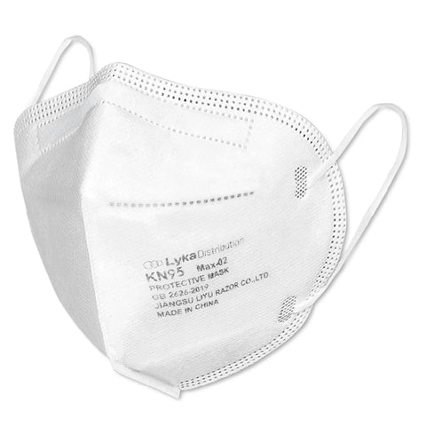 Everyday KN95 Face Mask Pack for Adults and Kids With Five Layer Breathable Protection showing foldable 3D design and ear loops.