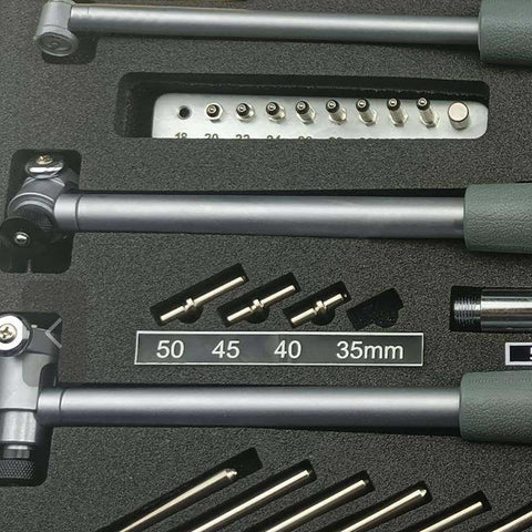 Inside Micrometer Bore Gauge Set 18-160mm Pro Grade Dial Indicator For Cylinder Bore Measurement kit components in foam case