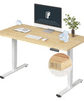 Sturdy Bamboo Standing Desk With 3 Stage Dual Motor Lift For A Smooth Easy Sit Stand Transition 55 By 28 Inch Desk 220 Lb Capacity Memory Presets Solid Bamboo Top And White Frame Electric Adjustable Height Ships In Two Boxes, showing desk with computer and plant
