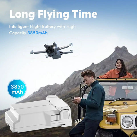 Intelligent Flight Battery Plus For Mini 4 Pro Mini 3 And Mini 3 Pro 3850mAh with drone and couple outdoors