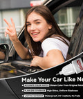 Woman in a car window waving next to a Color Accurate Black Car Touch Up Paint Kit For A Slick, Seamless Scratch Repair With Quick Dry