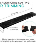 Front view of an 8-inch black ribbed composite plastic furniture leveling shim rail with snap-in shims.