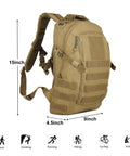 Compact 12L Tactical Backpack For Outdoor Adventures, Molle Compatible, 600D Nylon, Tan, side view showing compartments and straps.