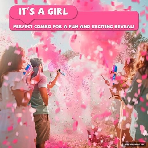 Absolutely Rad 2 Piece Pink Gender Reveal Fire Extinguisher Set With Four Heavy Duty Confetti Cannons For A Killer Baby Shower Announcement Scene Stealing Blast Up To Fifteen Feet