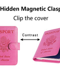 Passport Holder Wallet With RFID Blocking Leather Card Case For Travel For Women And Men Pink Durable Premium Leather Passport Cover Slim Yet Spacious Keeps Cards Safe Easy Access Top Notch Go To Travel Must Have showing hidden magnetic clasp