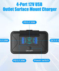 Two Pack 78W 4 Port 12V USB Wall Mount Charger Panel with Button Switch, showing dual PD and dual QC ports and power switch.