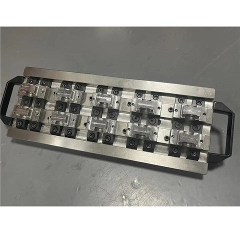 Top Tier 2 Pack Multi Station CNC Machining Center Seagull Clamp Fixture with steel clamping system and handles for machining stability.