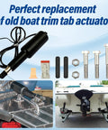 Plug And Play Boat Trim Tab Actuator Kit For Lenco 15054-001 And 20400-001 with parts displayed and installed on boat