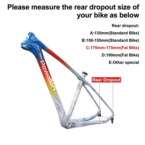 Bike frame with highlighted rear dropout size 170mm-175mm for G062 48V 750W Fat Tire eBike Conversion Kit.