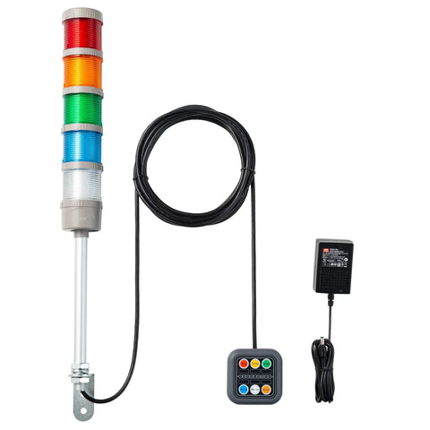 Five Stack LED Andon Tower Lights With Buzzer Red Yellow Green Blue White On Off Flash Modes Control Box Mean Well Industrial