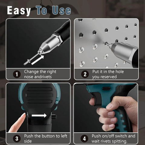 Easy to use instructions for Upgraded Cordless Rivet Gun With Brushless Motor And Led Light For Makita 18V Batteries.