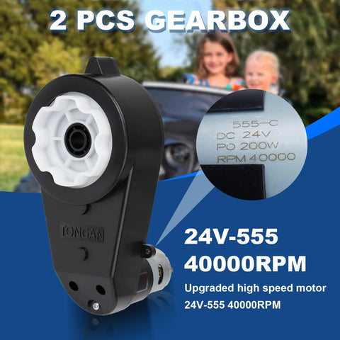 24V High Speed RS555 Gearbox For Kids Ride On Cars Upgrade Motor Drive 40000 RPM 12mm Shaft 35mm Diameter Dual Pack image
