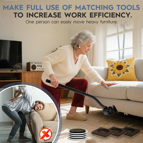 Heavy Duty Furniture Lifter Tool Effortlessly Move Sofas Fridges And Washing Machines Save 80% Effort used by elderly woman moving sofa.