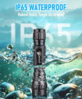 Tactical Flashlight With Holster And Charger, 1000 Lumen LED Duty Light in water showcasing IP65 waterproof build.