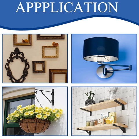 Applications of self-drilling drywall anchors for hanging frames, lamps, flower pots, and shelves on walls.