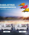 Comparison of Lightweight 1.5g Micro Linear Servo For RC Planes, showing 7mm and 9mm stroke versions with JST connectors