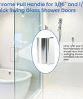 Sleek Chrome Shower Door Pull Handle For Frameless Sliding Glass Panels featuring a heavy duty grip design in a bathroom setting.
