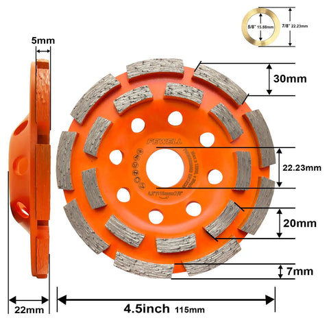 Four And A Half Inch Concrete Grinding Wheel Double Row Diamond Cup Wheel With Seven Eighths Inch Arbor for angle grinders