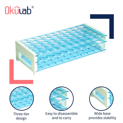 Two Pack Detachable Plastic Tube Rack With 50 Hole Test Tube Holder For Classroom And Lab, Durable Polystyrene, Three Tier Tray
