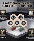 Yosoo Health Gear Pro Wool Polishing Wheel Kit With Angle Grinder And Three Color Compound Set for metal mirror finish buffing tool showing polishing wheels and compounds.