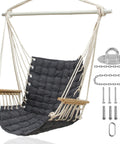 Chill Indoor Outdoor Hammock Chair With Wooden Armrests, Steel Spreader Bar And Anti Slip Rings, Cotton Weave, Hanging Kit