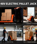 Heavy Duty 48V Electric Pallet Jack With Massive 4400lb Load Capacity For Warehouses in use at a logistics company.