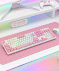 Beast Mode Full Size Gaming Keyboard With Real Gasket Mount And Dope Rgb Backlighting featuring white and pink keys on a soft pad.