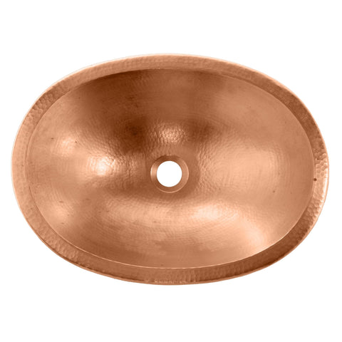 Oval top view of Strauss Dual Mount Handmade Pure Solid Copper Bath Sink 19 Inch Naked Copper, showing artisan crafted basin.