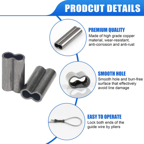 500 Piece Double Barrel Fishing Crimp Sleeves Kit Pro Grade Copper Brass Crimp Tubes with product details sections