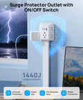 Slick Space Saving Outlet Extender Stick With 360 Rotating Plug And Solid Surge Protector For Behind Couch Bed Nightstand Adjustable Reach Easy Peasy Game Changer Setup, featuring 5 AC outlets and USB ports.