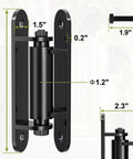 Heavy Duty Gate Hinges 7-Inch Silent Bearing Outdoor Gate Hardware, Stainless Steel Strength For Any Weather, Waterproof And Rust-Resistant, Easy Install With Included Screws. 7-inch black gate hinge with screw measurements shown
