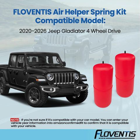 FLOVENTIS air helper spring kit with two red air bags for 2020–2026 Jeep Gladiator front view