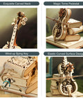 One Fifth Scale 3D Cello Model Kit With Base 199 Piece Wooden Music Box Building Kit details and decorations showcase