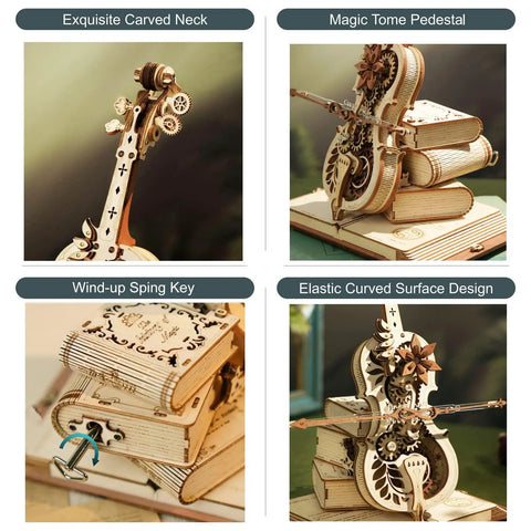 One Fifth Scale 3D Cello Model Kit With Base 199 Piece Wooden Music Box Building Kit details and decorations showcase