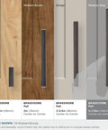 Top Shelf Pro Modern Oil Rubbed Bronze Cabinet And Drawer Pulls on various wood finishes, showcasing different sizes and styles.