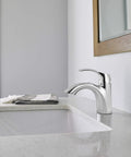 Antioch Single Handle Chrome Bathroom Faucet With Drip Free Ceramic Disc Cartridge 1.2 GPM on modern bathroom sink