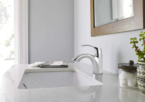 Antioch Single Handle Chrome Bathroom Faucet With Drip Free Ceramic Disc Cartridge 1.2 GPM on modern bathroom sink
