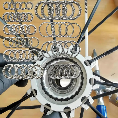 Five Sets Of Ten Types Bike Bearing Kit With Headset Retainers For Crank And Caged Wheel Repairs on white bike hub