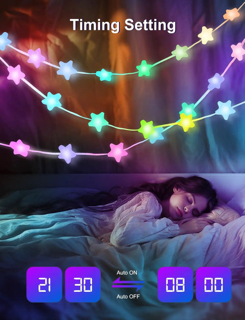 Lit 32 8Ft RGB Fairy Lights With 66 Acrylic Star LEDs Plug In App And Remote Control 16 Million Colors Music Sync DIY Twinkle Modes