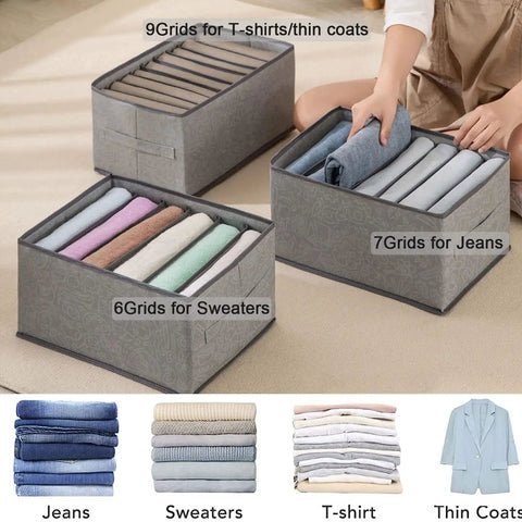 Stackable Wardrobe Drawer Organizer With 6 7 9 Grids, Built-In PP Board Keeps Clothes Upright, Durable Nonwoven Fabric