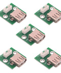 Five USB 2.0 Female To PH 2.0 Pitch Terminal Adapter Boards for PCB Conversion and Data Cable Testing Prototyping Kit