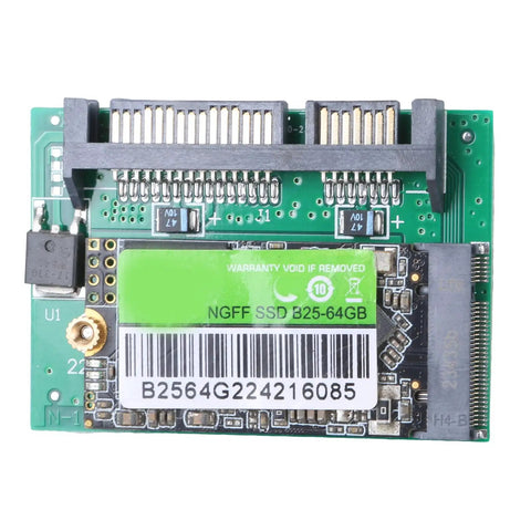64GB Half Slim SSD Internal Solid State Drive for Laptop and Desktop Replacement Upgrade with Quick Boot Times, Faster App Launch, Low Power Consumption, And Quiet, Reliable Performance. Green PCB close-up, ABS housing
