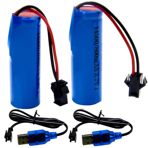 Two Pack 3.7V 800mAh Li Ion RC Battery With USB Cable SM 2P Plug for double sided stunt RC cars and boats